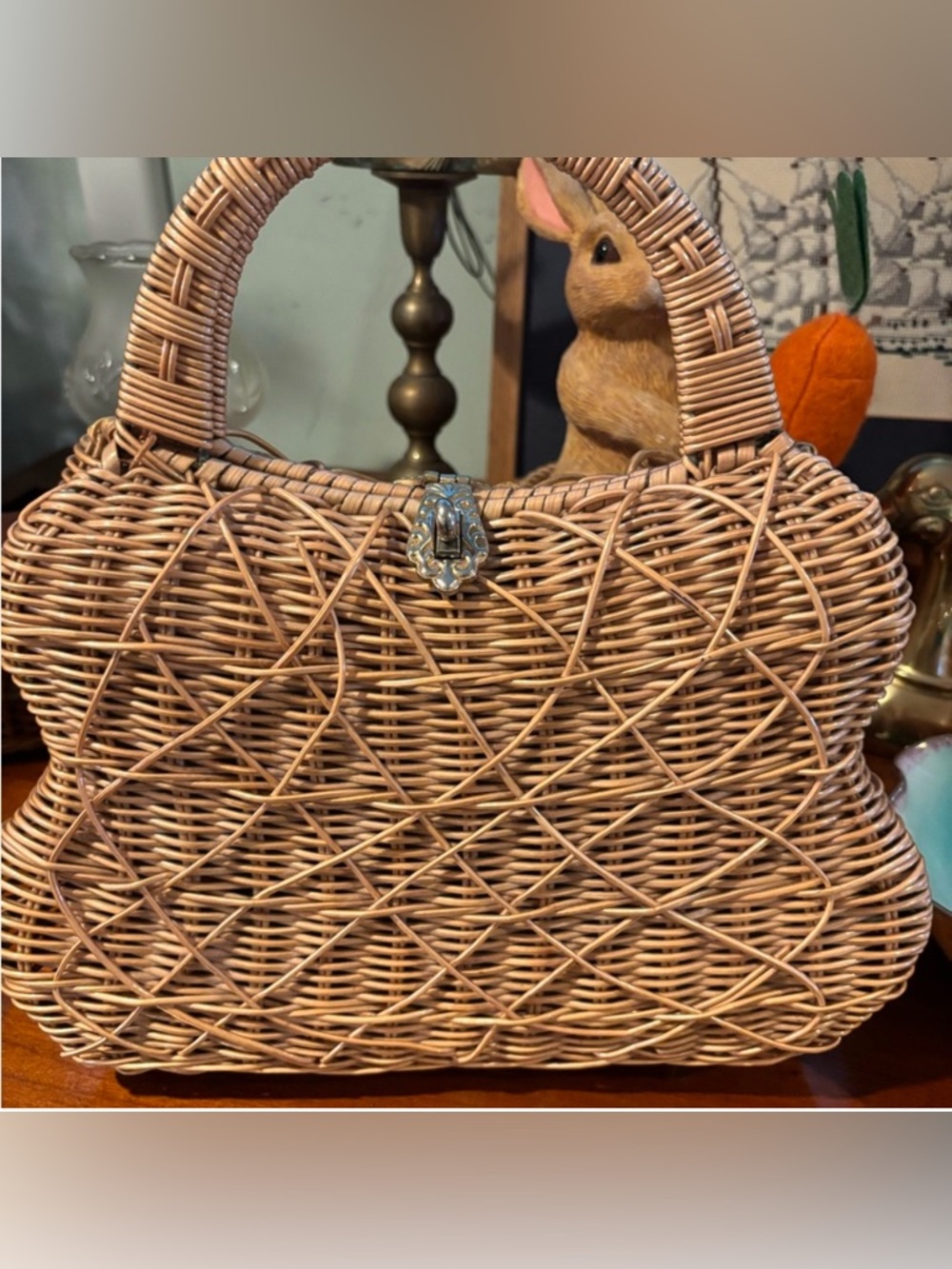 Vintage British Hong Kong Wicker Purse Gold Embellishment Handmade